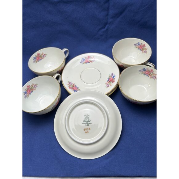 Rosenthal Bavaria Vintage 4 Teacup & Saucer Set With Floral Design German 282443 - Picture 10 of 12
